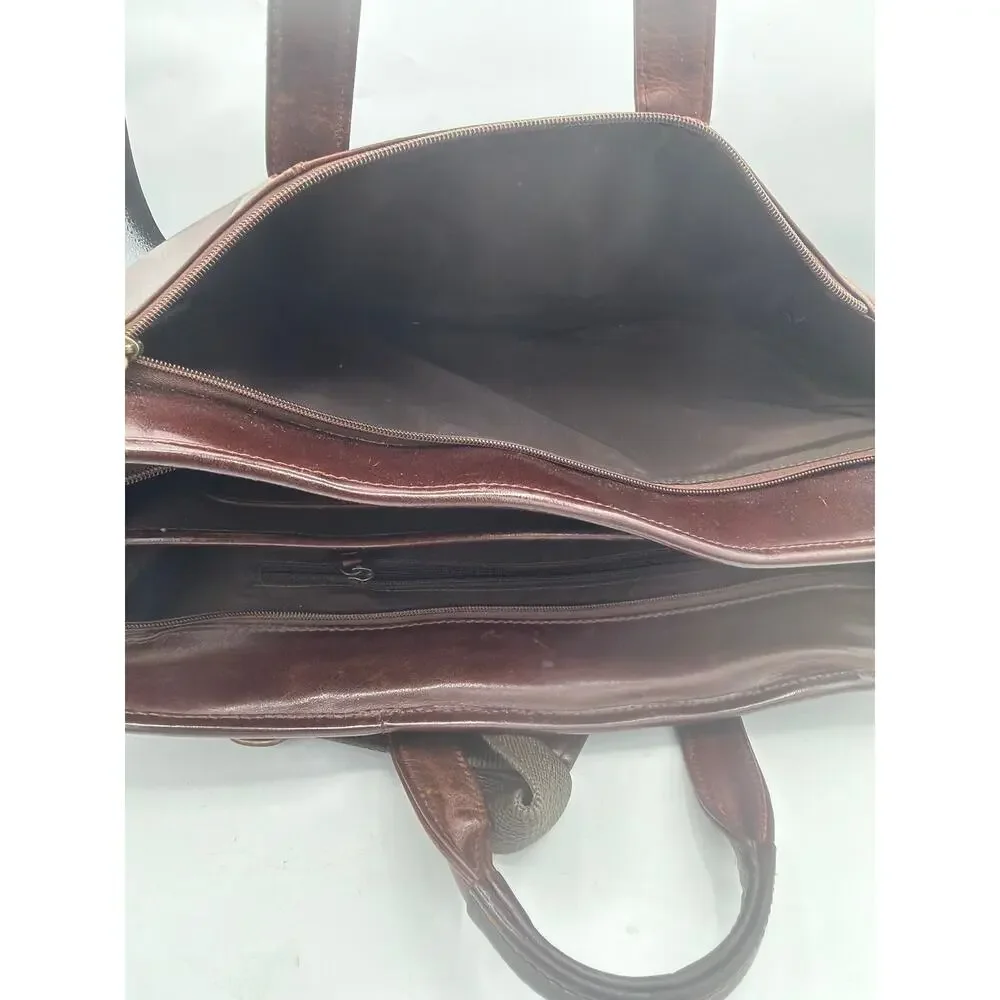 Vintage Burgundy Leather Briefcase Laptop Messenger Bag Organizer Crossbody